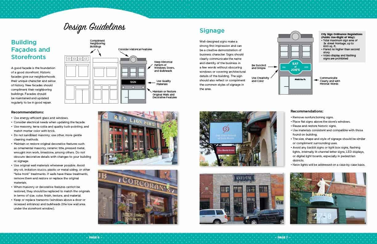 Signage design guidelines, storefronts and signage specifics.