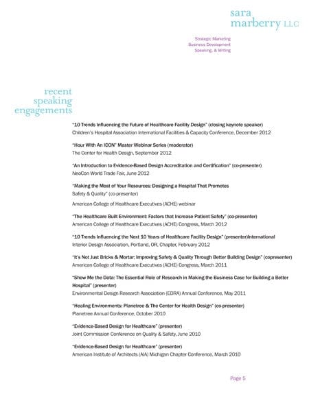 Speaking engagements list.