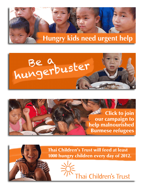 Digtal banner ads requesting donations for the Thai Children's Trust.