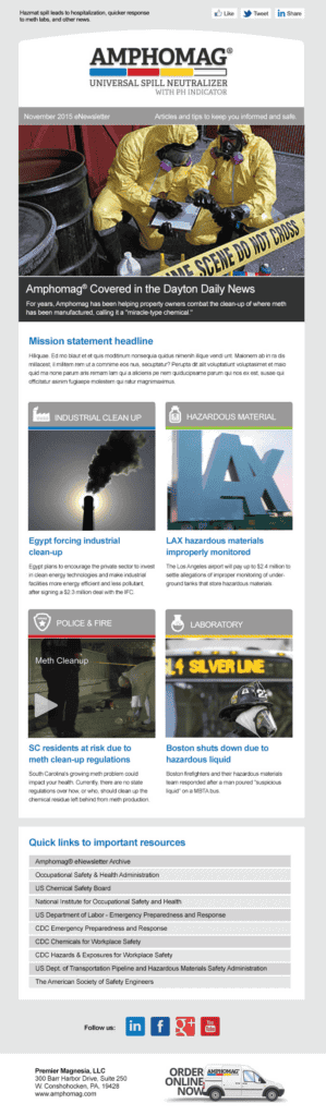 ePublication template design for Amphomag, a magnesium-based industrial clean up product