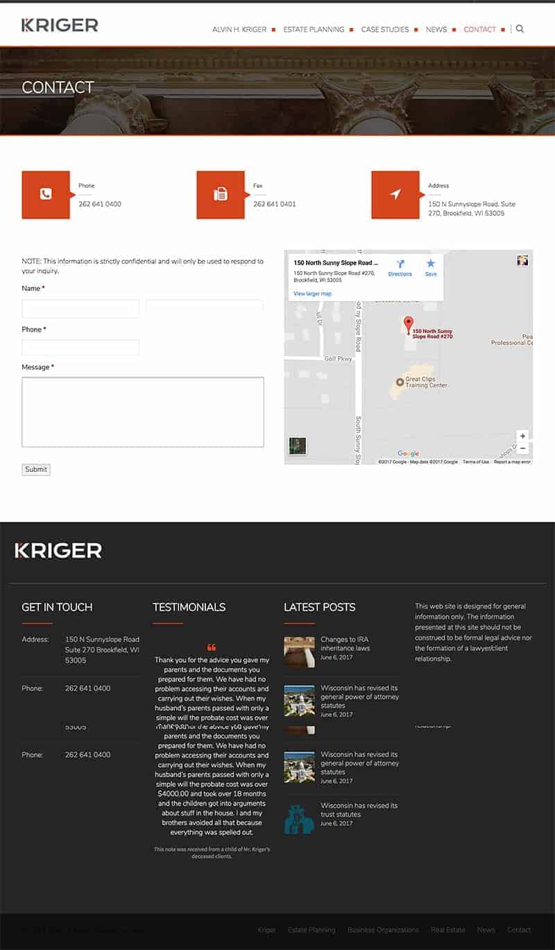 Contact page with form.