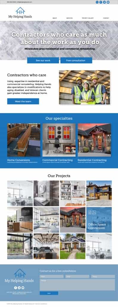 Helping Hands Contracting home page design.