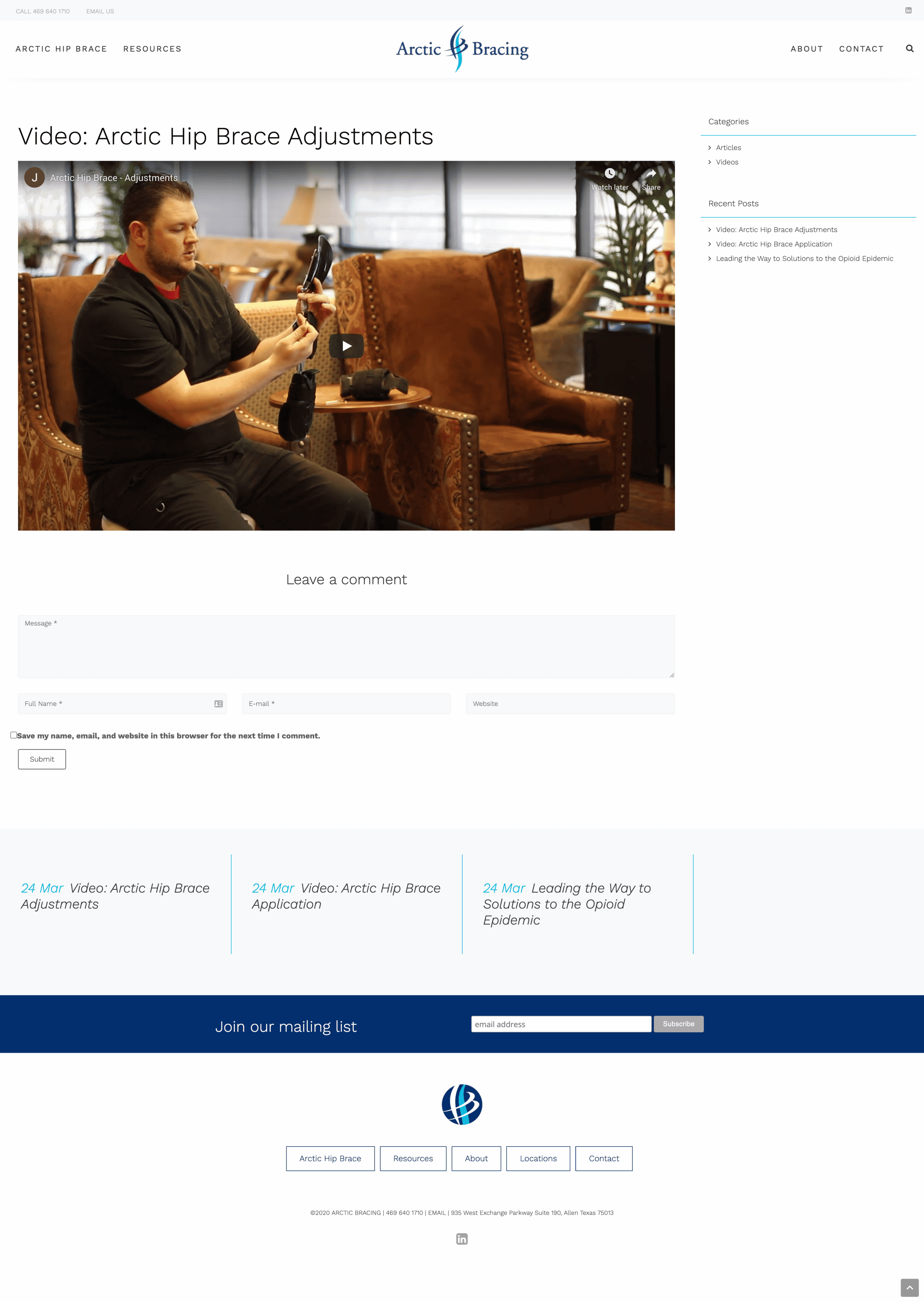 Blog page with video.