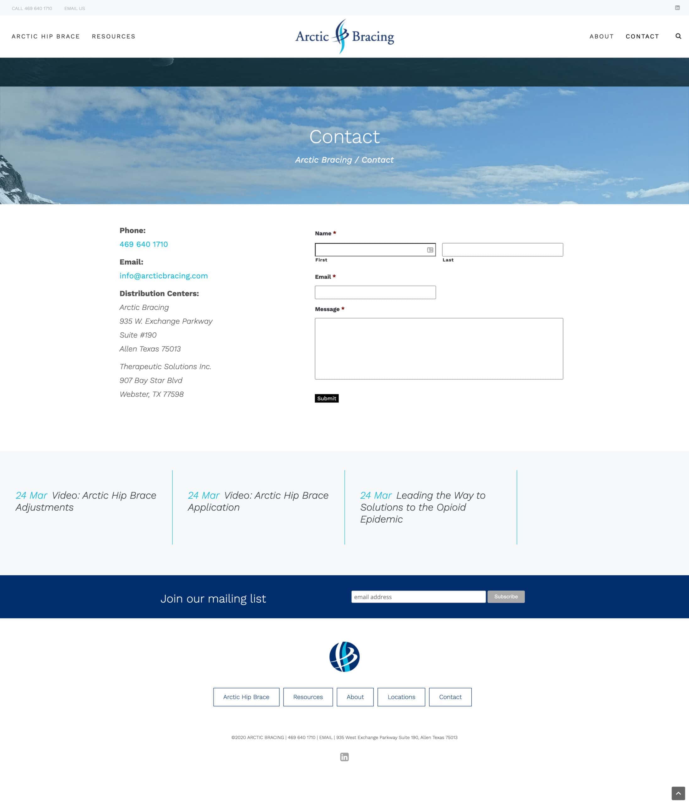 Contact us page with form.