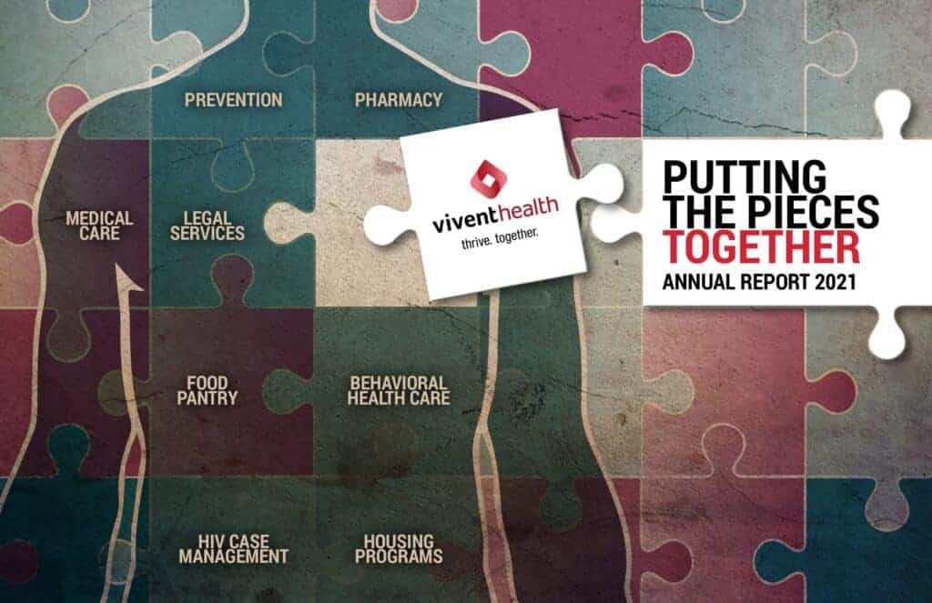Cover design of the 2021 Vivent Health Annual report, titled "Putting the Pieces Together".