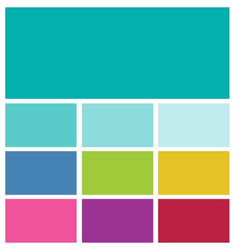 Color palette including LPCC teal and tints, plus 6 other vibrant colors.