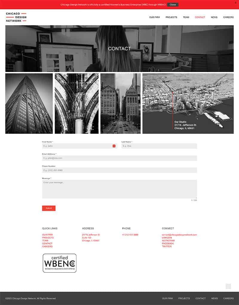 Contact us page with form.