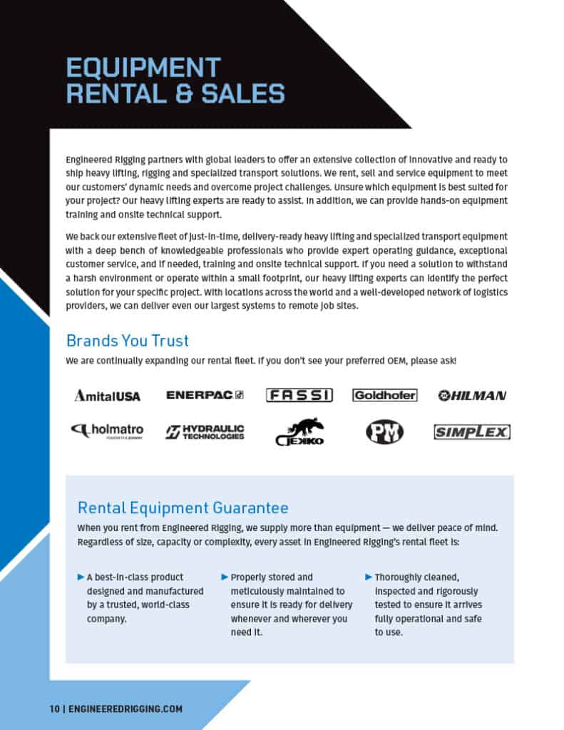 Equipment rental and sales, featured brands.