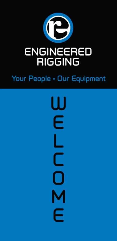Tall welcome banner, placed at entry.