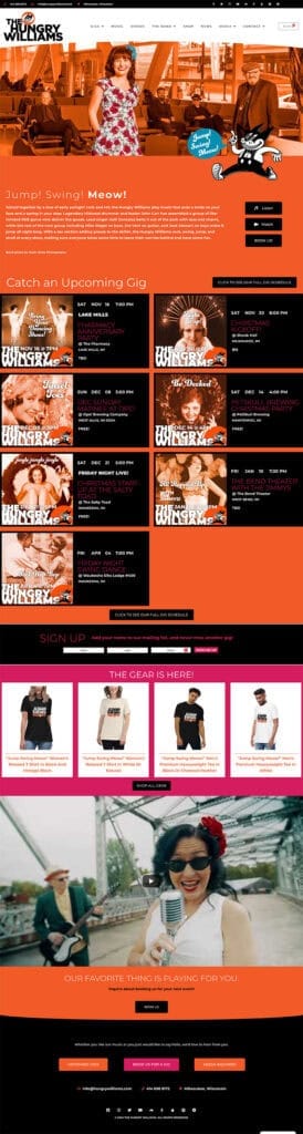 Home page for the Hungry Williams, local swing band.