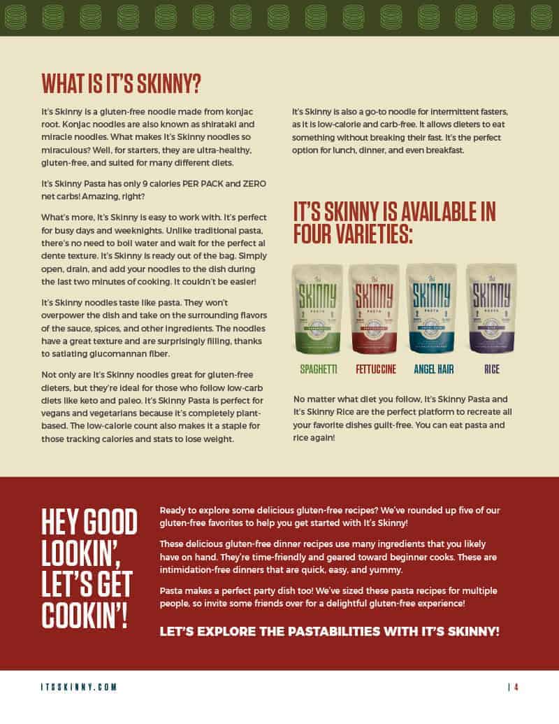Page 4, Information about the It's Skinny product line.