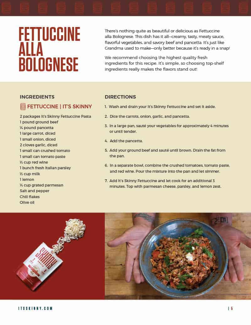 Page 5, Fettucini Alla Bolognese recipe.