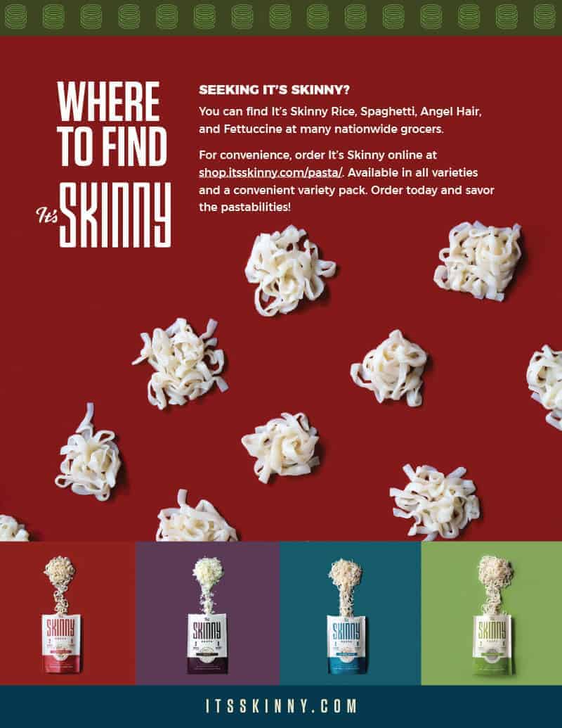 Back cover, photo features small piles of pasta across the page and packaged bags of pasta, includes contact details.