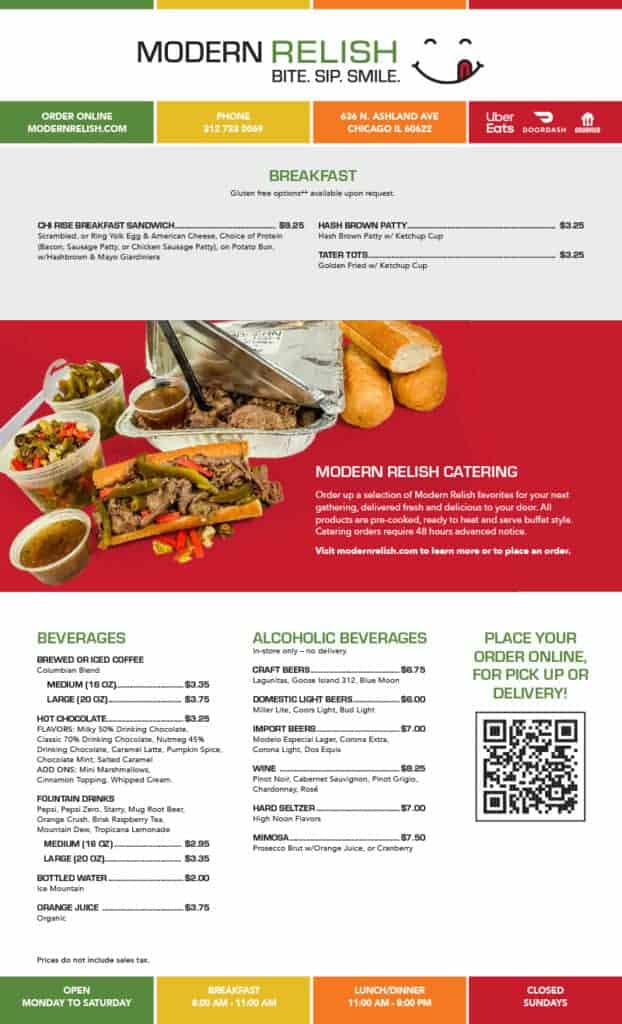 Downloadable menu, side one.