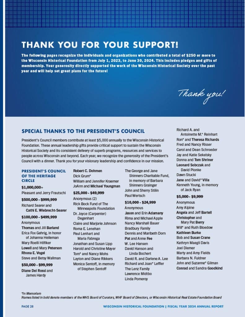 First page of donors listing.
