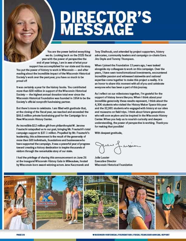 Page 26 - Directors letter with head shot of Julie Lussier.
