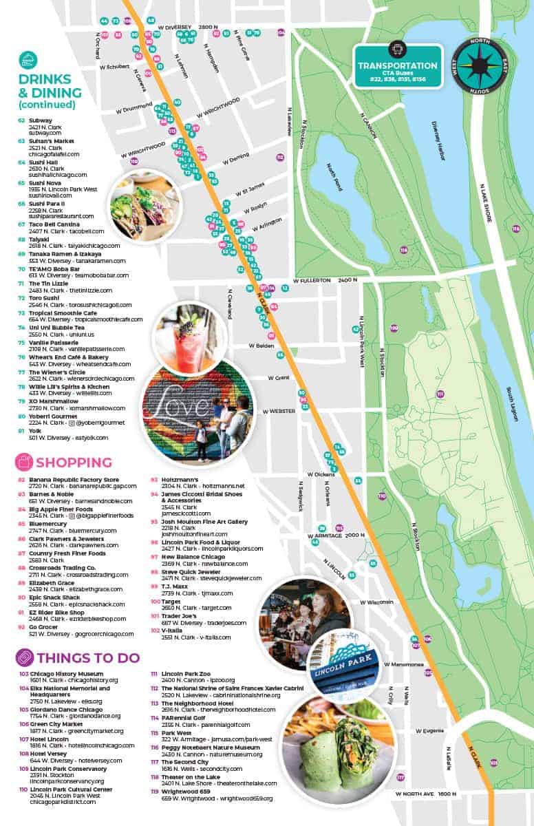 Interior spread of the Clark Street guide contains the map.