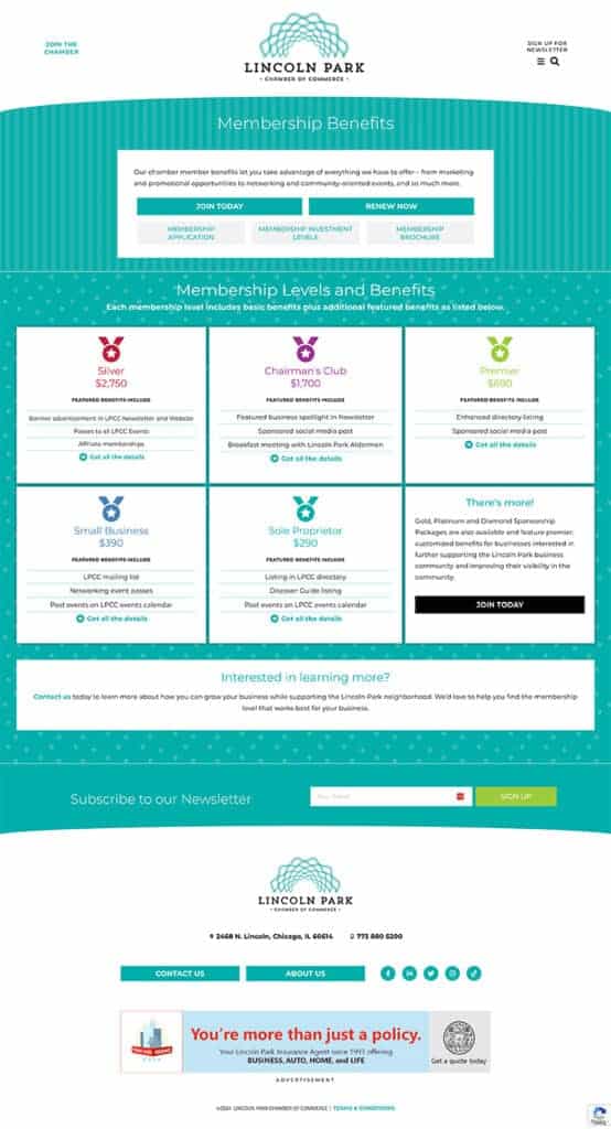 Membership page with membership levels.