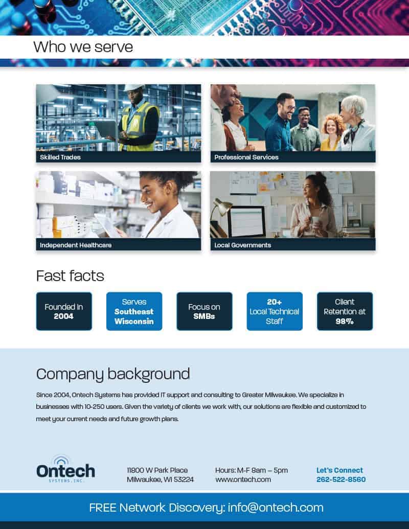Description of types of businesses Ontech works with.