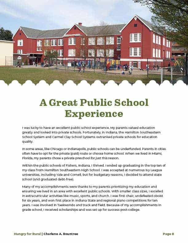 A Great Public School Experience featuring a decorative white border around a traditional red brick school house.