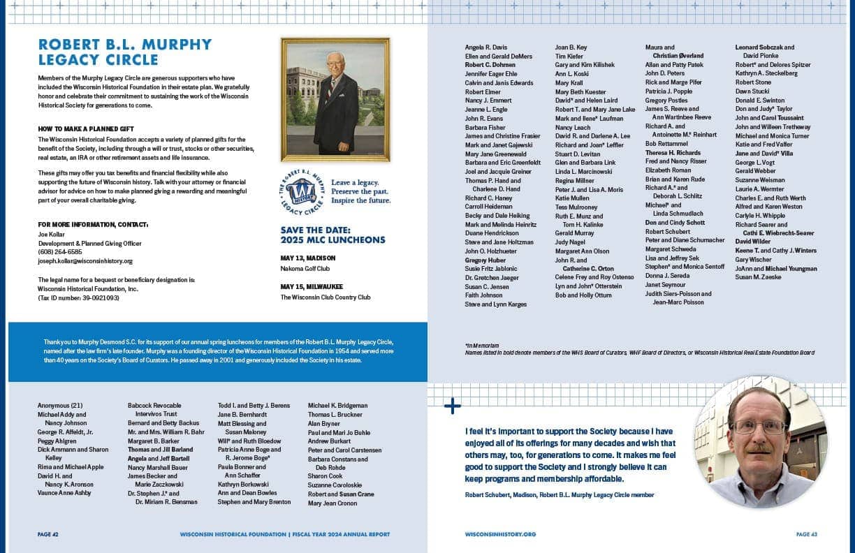 Robert B. L. Murphy Legacy Circle donor listing and testimonial.