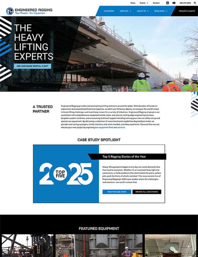 Website home page with video banner at the top, latest news and services section.