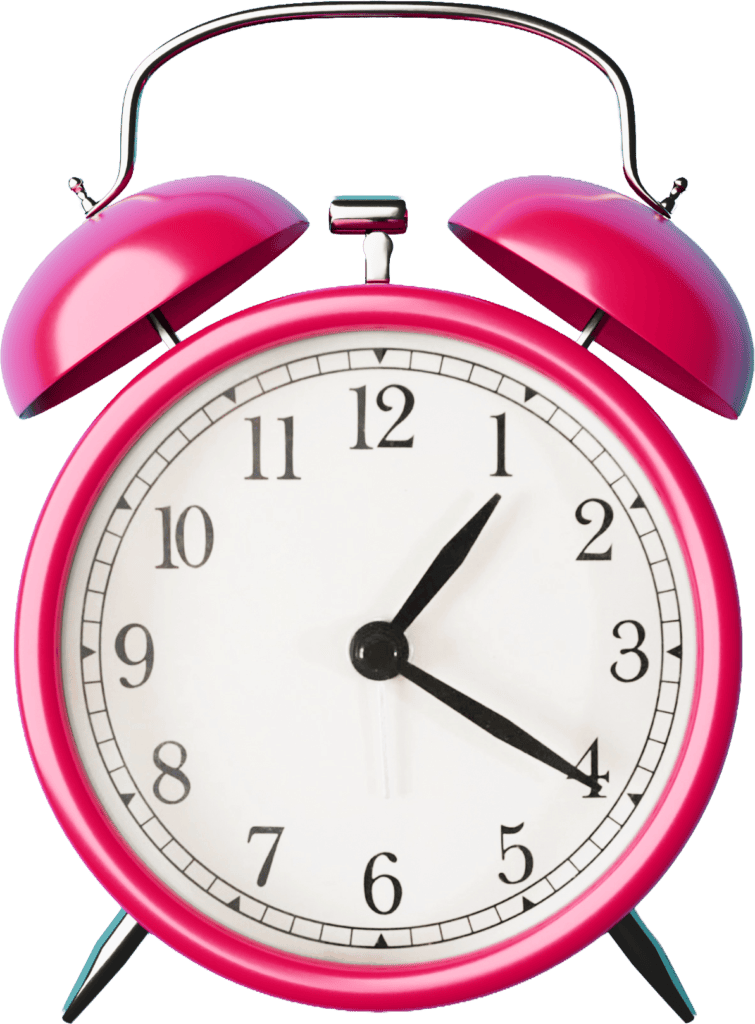 Pink vintage alarm clock with twin bells.