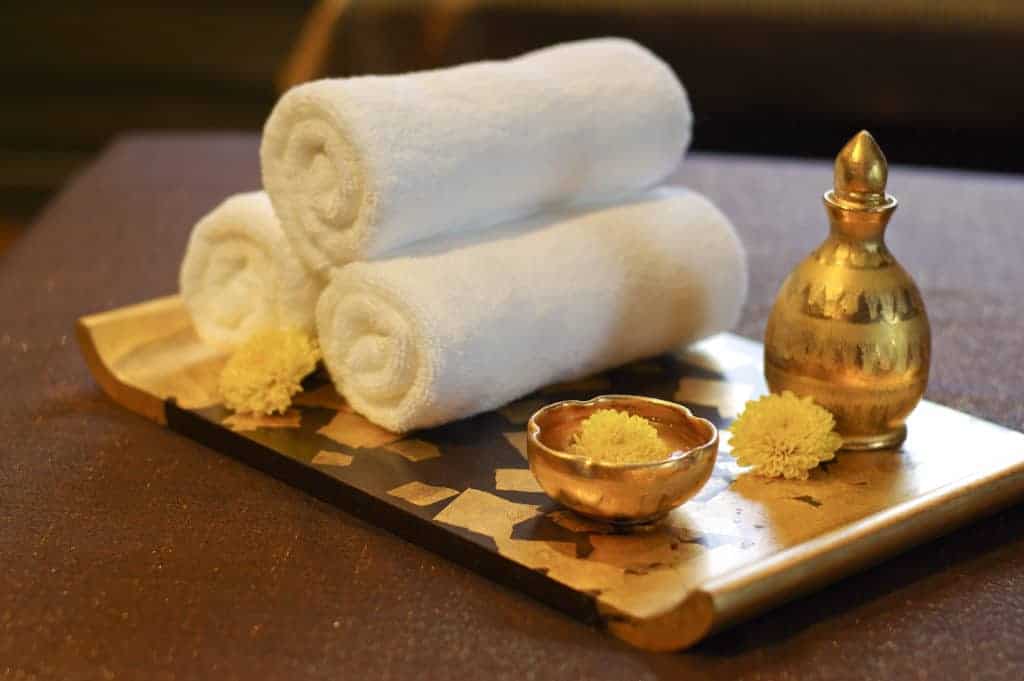 white towels stacked on the spa set