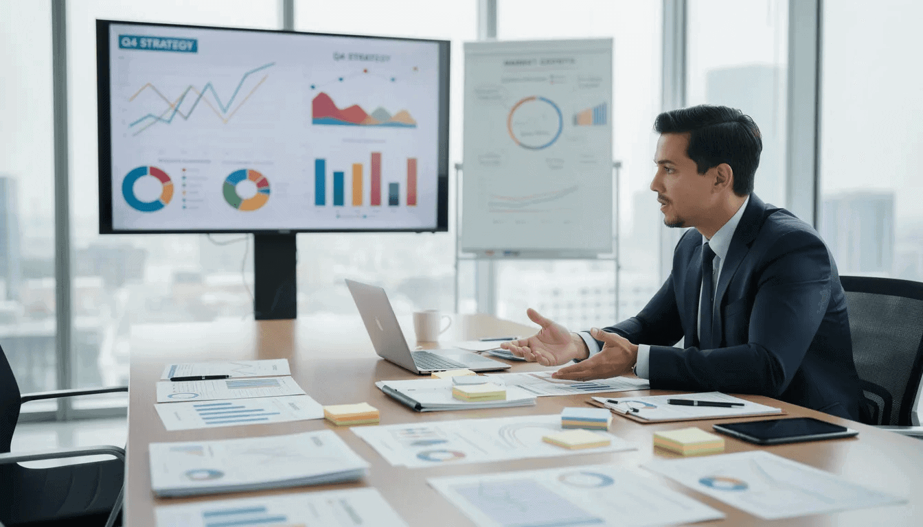 A imagem retrata uma sessão de planeamento estratégico profissional, onde os participantes estão envolvidos em discussões em torno de gráficos e documentos, centrando-se nas competências de negociação e na avaliação de potenciais acordos. O cenário sugere um ambiente de alto risco, realçando a importância de compreender a BATNA (Melhor Alternativa a um Acordo Negociado) de cada parte para negociações bem sucedidas.