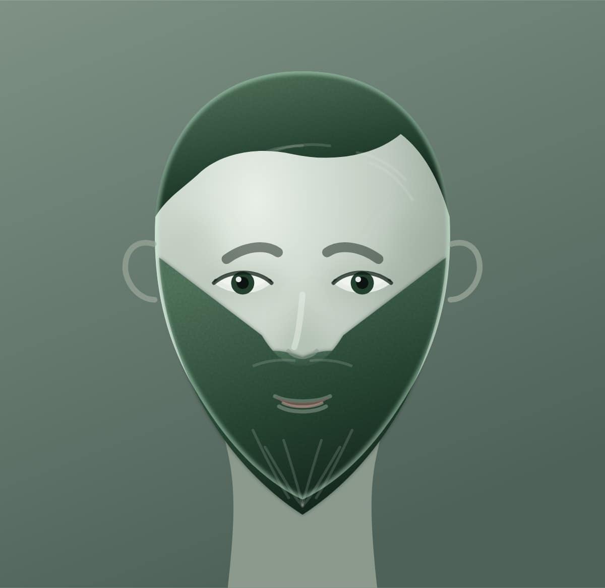 Diagram of a boxed beard shown on a round face