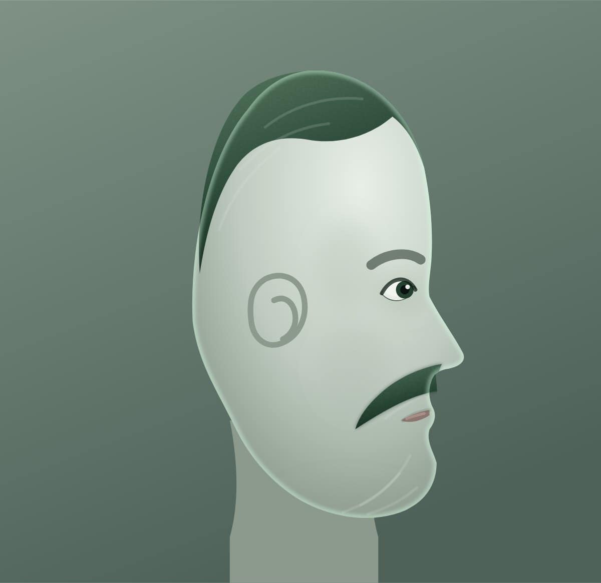 Profile diagram of the chevron moustache style, showing how far it runs back toward the ear.