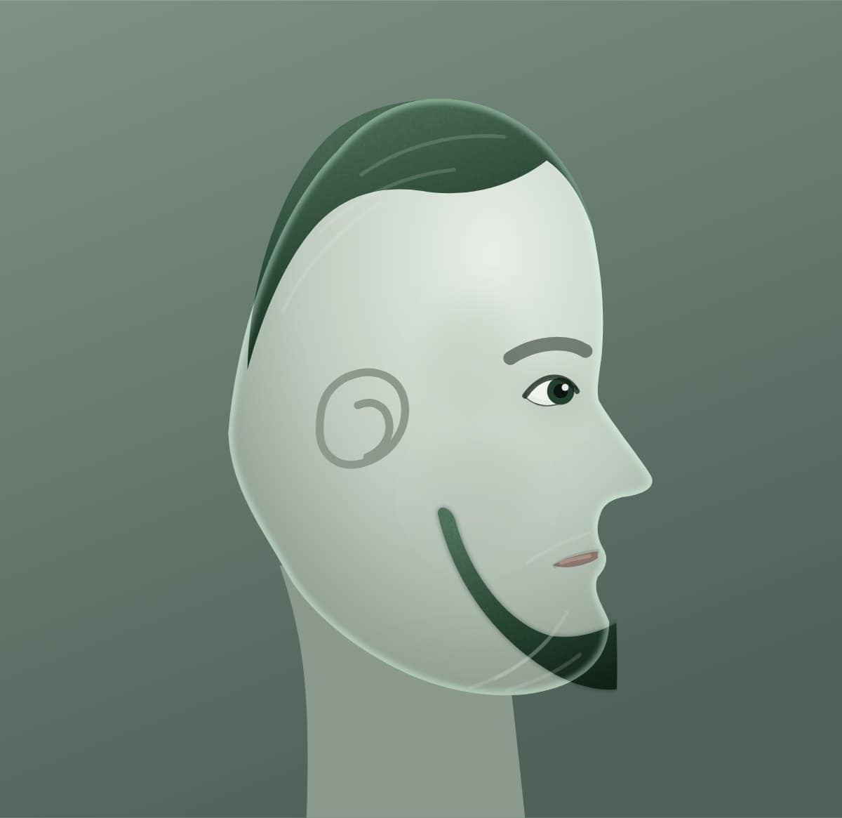 Profile diagram of the chin strap beard style, showing how far it runs back toward the ear.