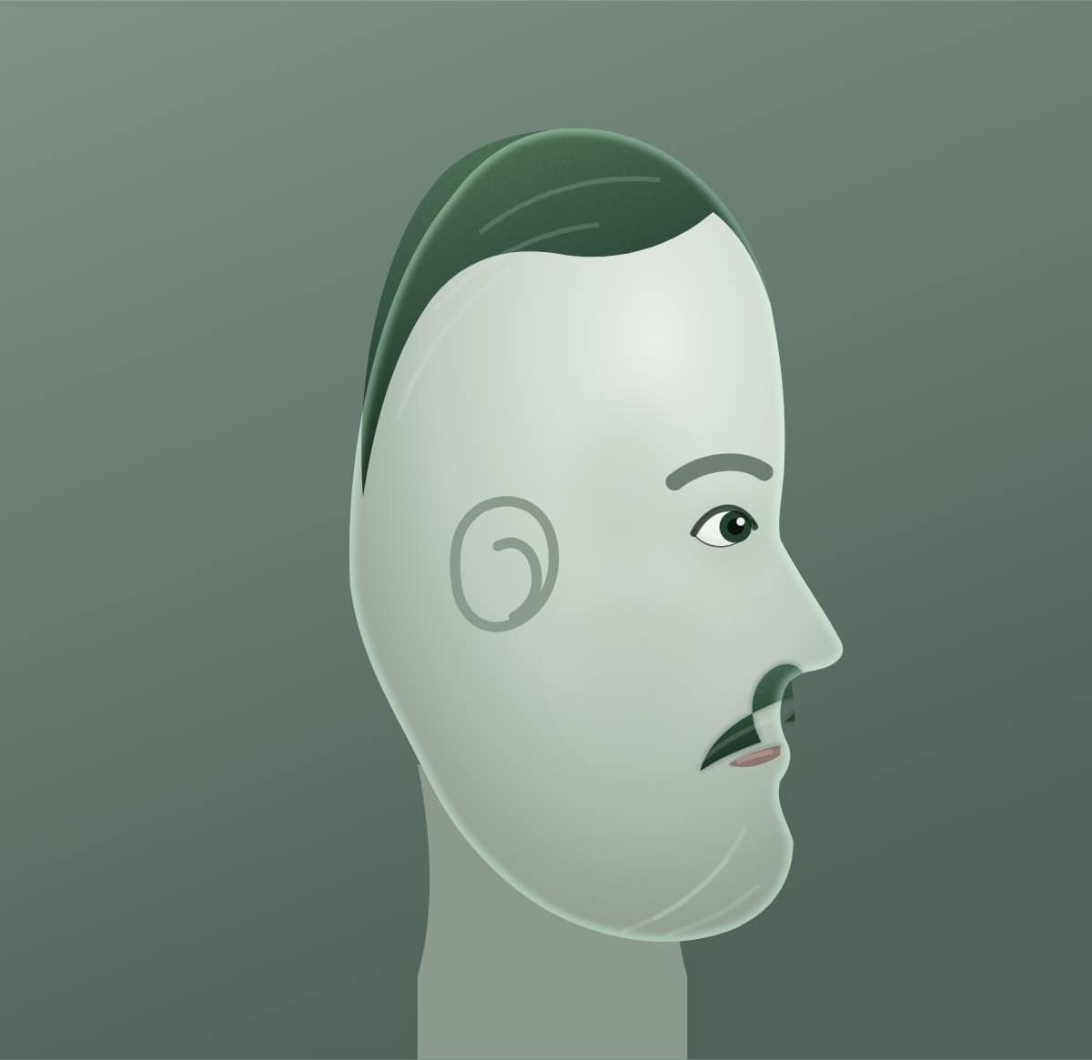 Profile diagram of the dali moustache style, showing how far it runs back toward the ear.