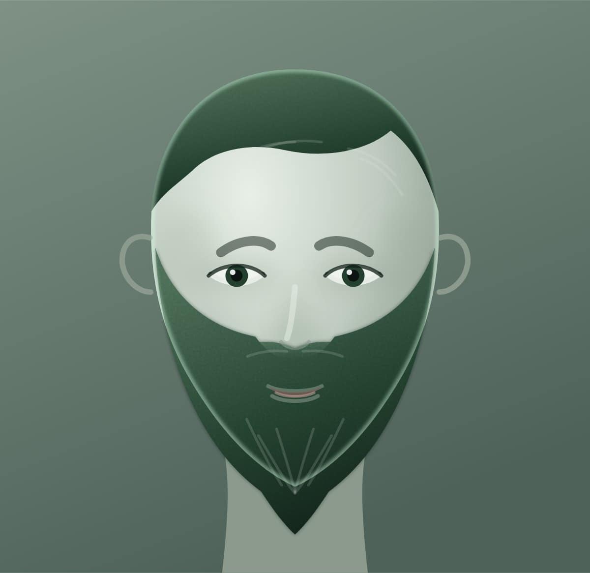 Diagram of a ducktail beard shown on a round face