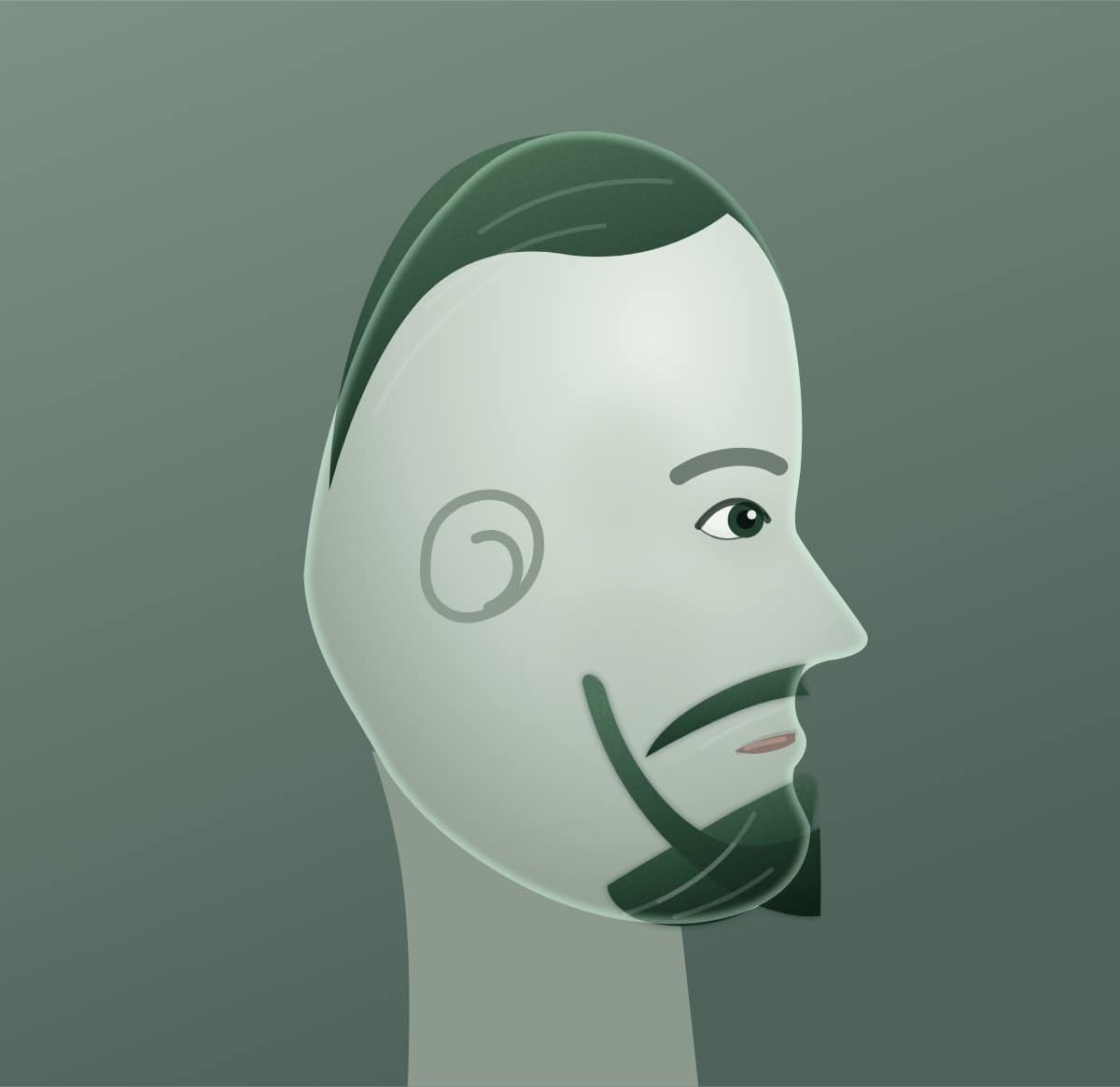 Profile diagram of the extended goatee beard style, showing how far it runs back toward the ear.