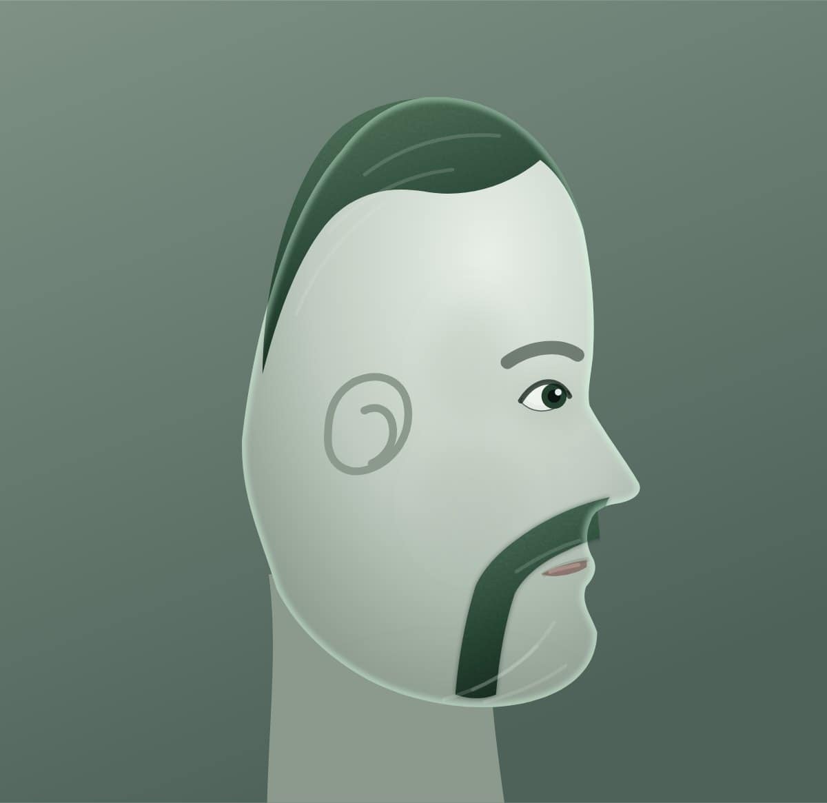 Profile diagram of the horseshoe moustache style, showing how far it runs back toward the ear.