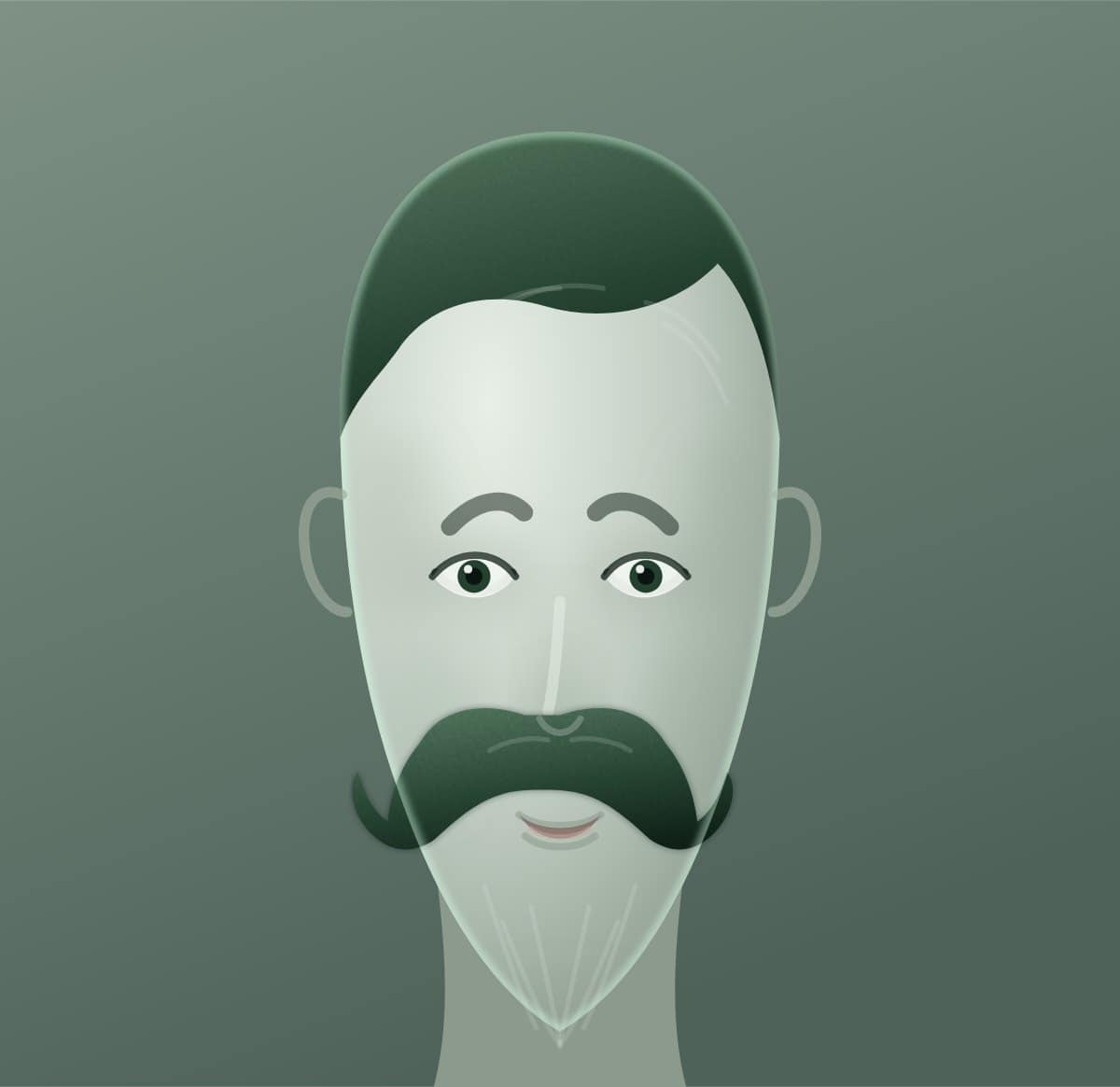 Front diagram of the Hungarian moustache style. Walrus bulk with the ends swept out and up.