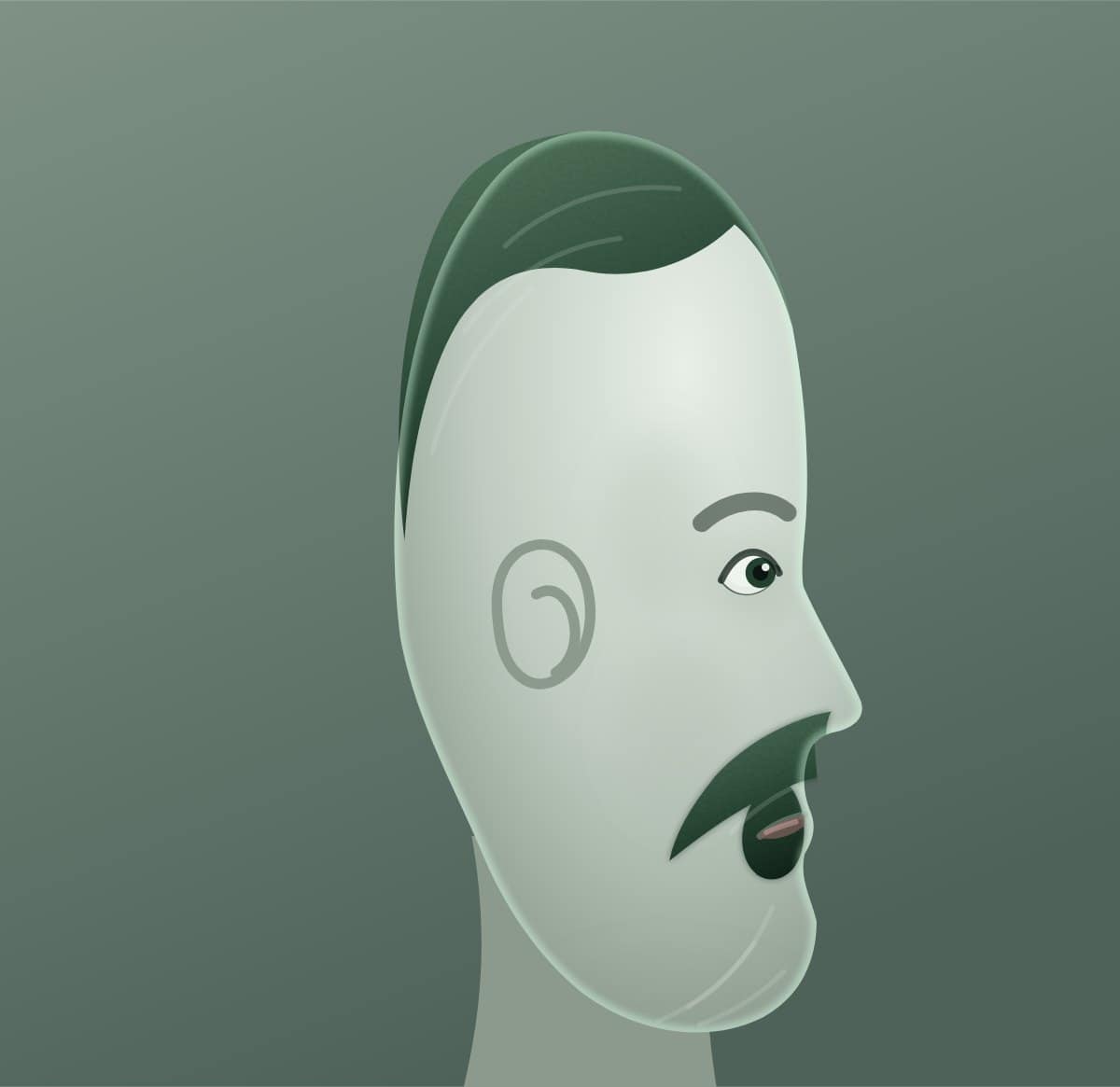 Profile diagram of the Hungarian moustache style, showing how far it runs back toward the ear.