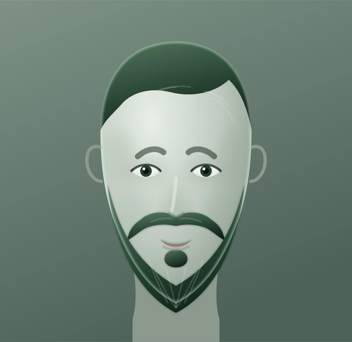 Diagram of a monkey tail beard shown on a oval face