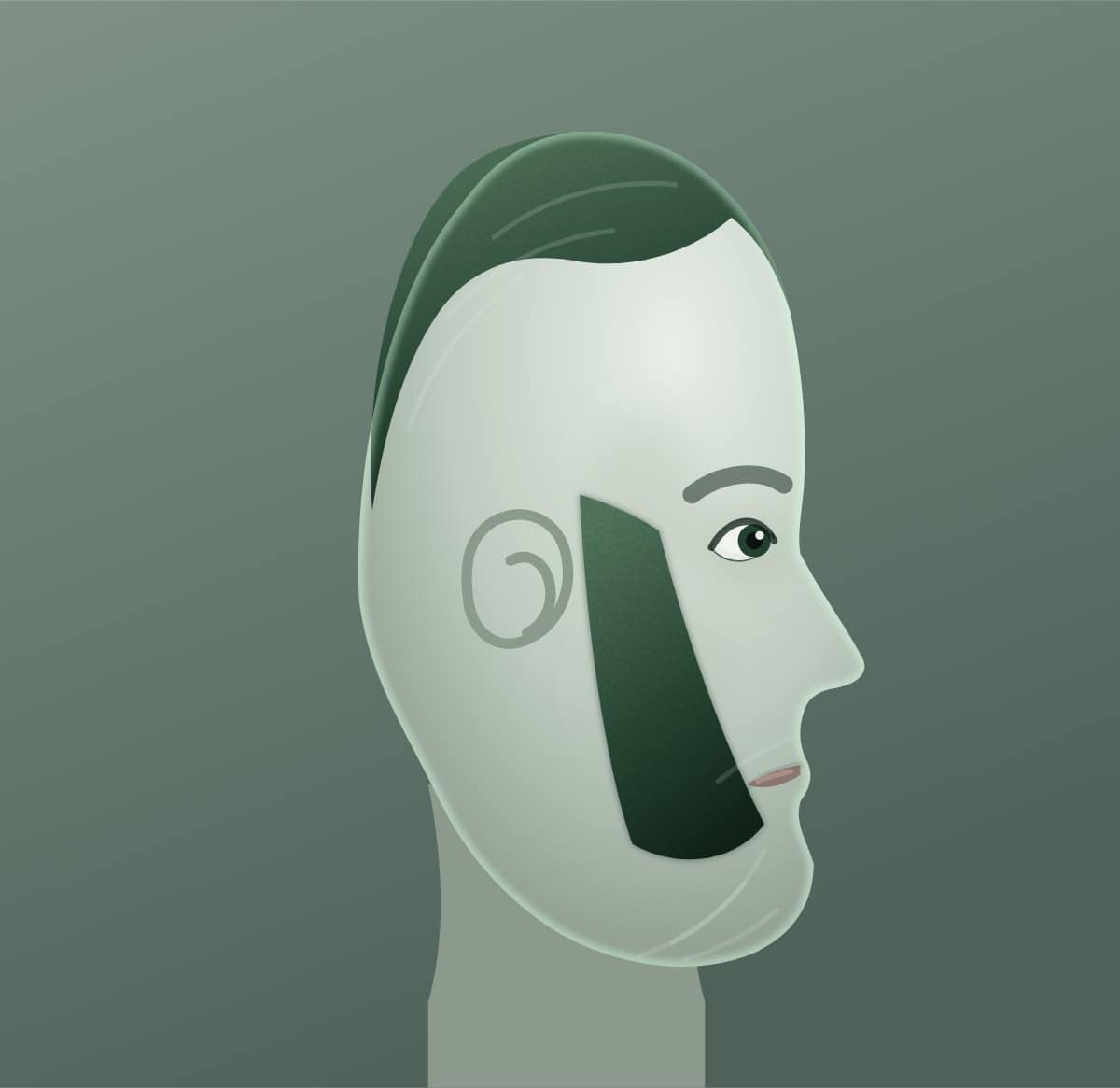 Profile diagram of the mutton chops beard style, showing how far it runs back toward the ear.