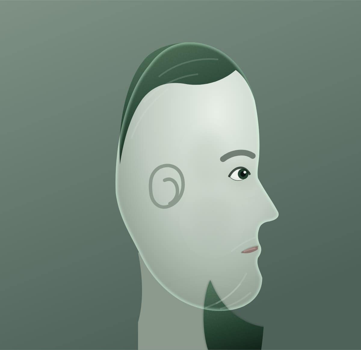 Profile diagram of the neckbeard style, showing how far it runs back toward the ear.