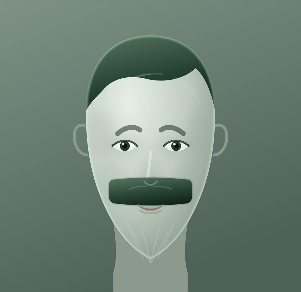 Front diagram of the painter's brush moustache style. A straight-edged block stopping at the mouth corners.
