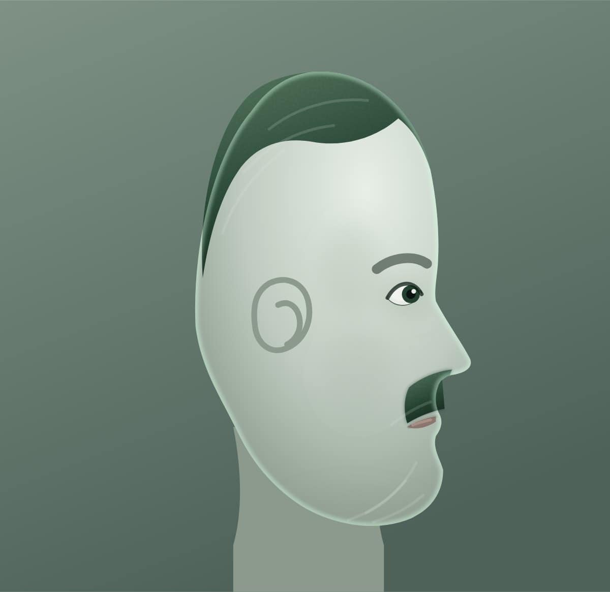 Profile diagram of the painter's brush moustache style, showing how far it runs back toward the ear.