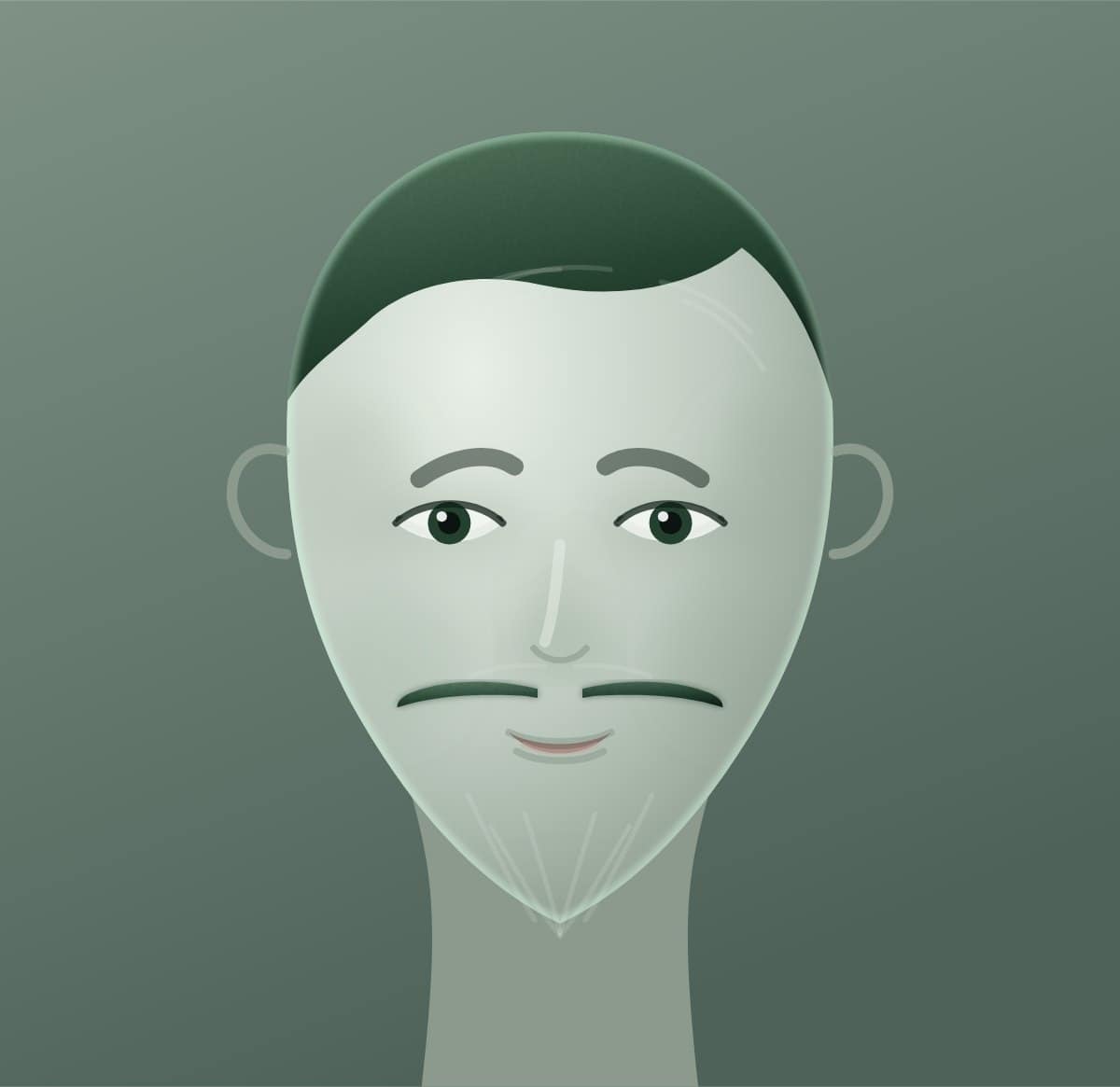 Front diagram of the parted pencil moustache style. A pencil line split by a gap at the centre.