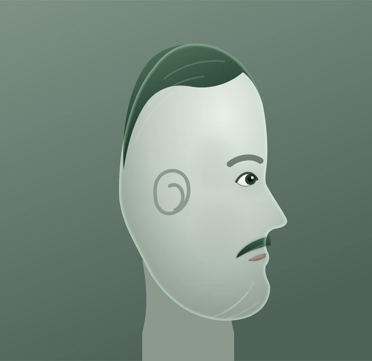 Profile diagram of the pencil moustache style, showing how far it runs back toward the ear.
