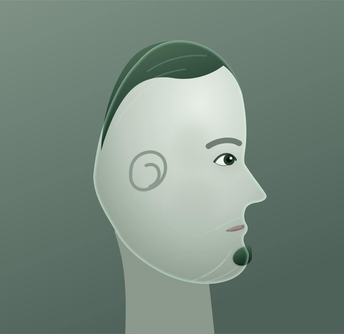 Profile diagram of the petite goatee beard style, showing how far it runs back toward the ear.