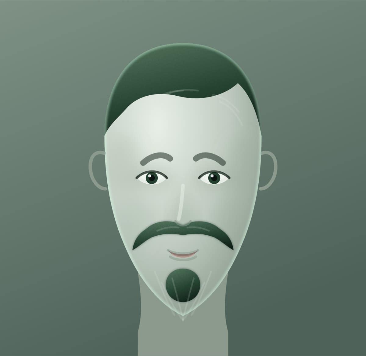 Diagram of a royale beard shown on a oval face