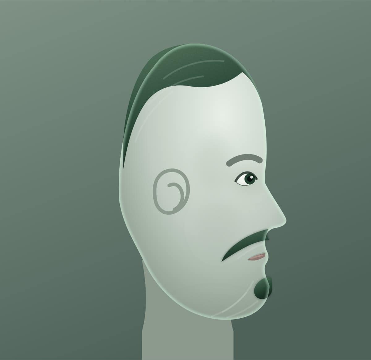 Profile diagram of the royale beard style, showing how far it runs back toward the ear.