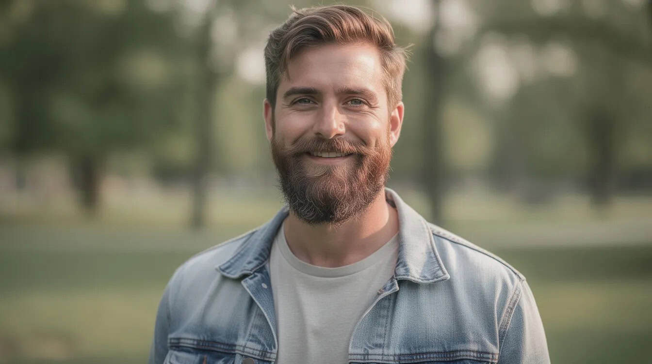 Short beard with natural edges rather than cut lines, the shape that needs least upkeep.