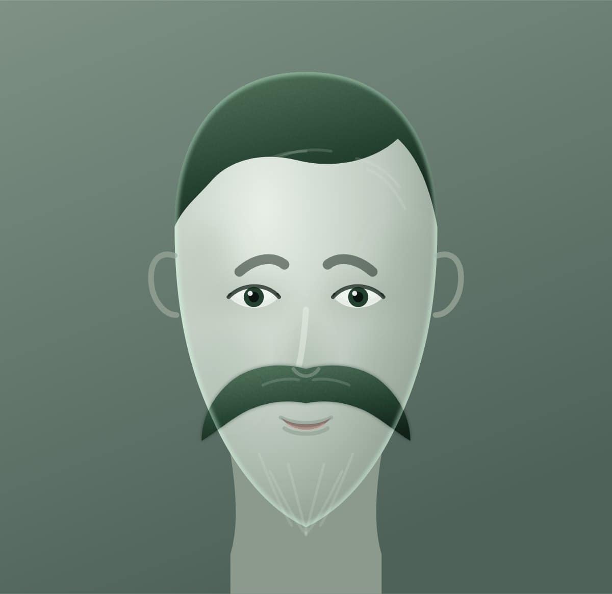 Diagram of a walrus moustache shown on a oval face
